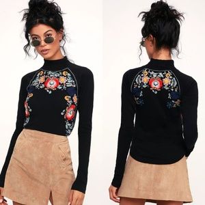 disco rose embroidered turtleneck top